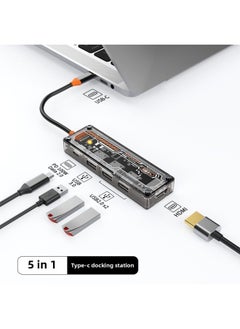 محطة إرساء Typec شفافة، محور USB، منفذ الشبكة، موسع USB، قاعدة توسيع الكمبيوتر المحمول متعددة الوظائف - عدد الواجهات: SW5H (شفاف 5 في 1)