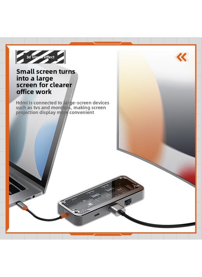 ماركة غير محددة - محطة إرساء Typec شفافة، محور USB، منفذ الشبكة، موسع USB، قاعدة توسيع الكمبيوتر المحمول متعددة الوظائف - عدد الواجهات: SW5H (شفاف 5 في 1) - Image 1