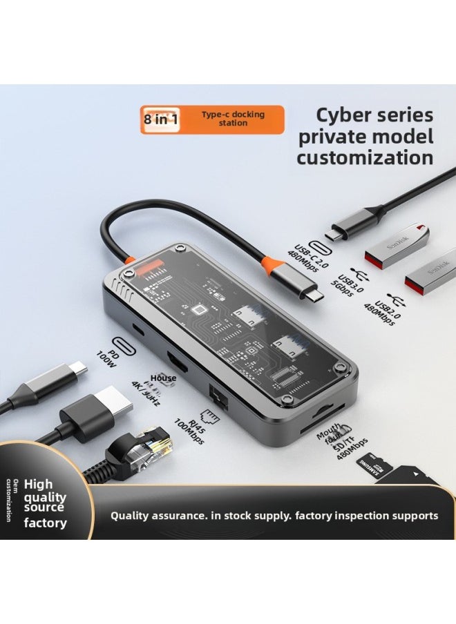 ماركة غير محددة - محطة إرساء Typec شفافة، محور USB، منفذ الشبكة، موسع USB، قاعدة توسيع الكمبيوتر المحمول متعددة الوظائف - عدد الواجهات: SW5H (شفاف 5 في 1) - Image 1