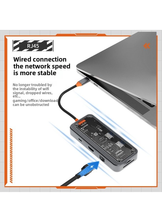 ماركة غير محددة - محطة إرساء Typec شفافة، محور USB، منفذ الشبكة، موسع USB، قاعدة توسيع الكمبيوتر المحمول متعددة الوظائف - عدد الواجهات: SW5H (شفاف 5 في 1) - Image 1
