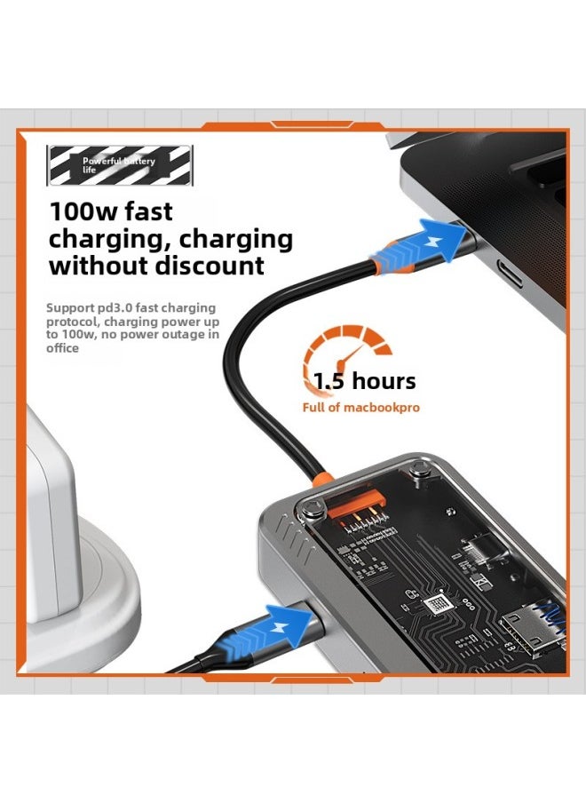 ماركة غير محددة - محطة إرساء Typec شفافة، محور USB، منفذ الشبكة، موسع USB، قاعدة توسيع الكمبيوتر المحمول متعددة الوظائف - عدد الواجهات: SW5H (شفاف 5 في 1) - Image 1