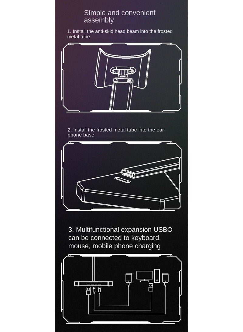 RGB Headphone Stand, Aluminum Alloy Gaming Headset Holder with Stable Base, Desk Organizer for Gaming Setup and Office - Image 4