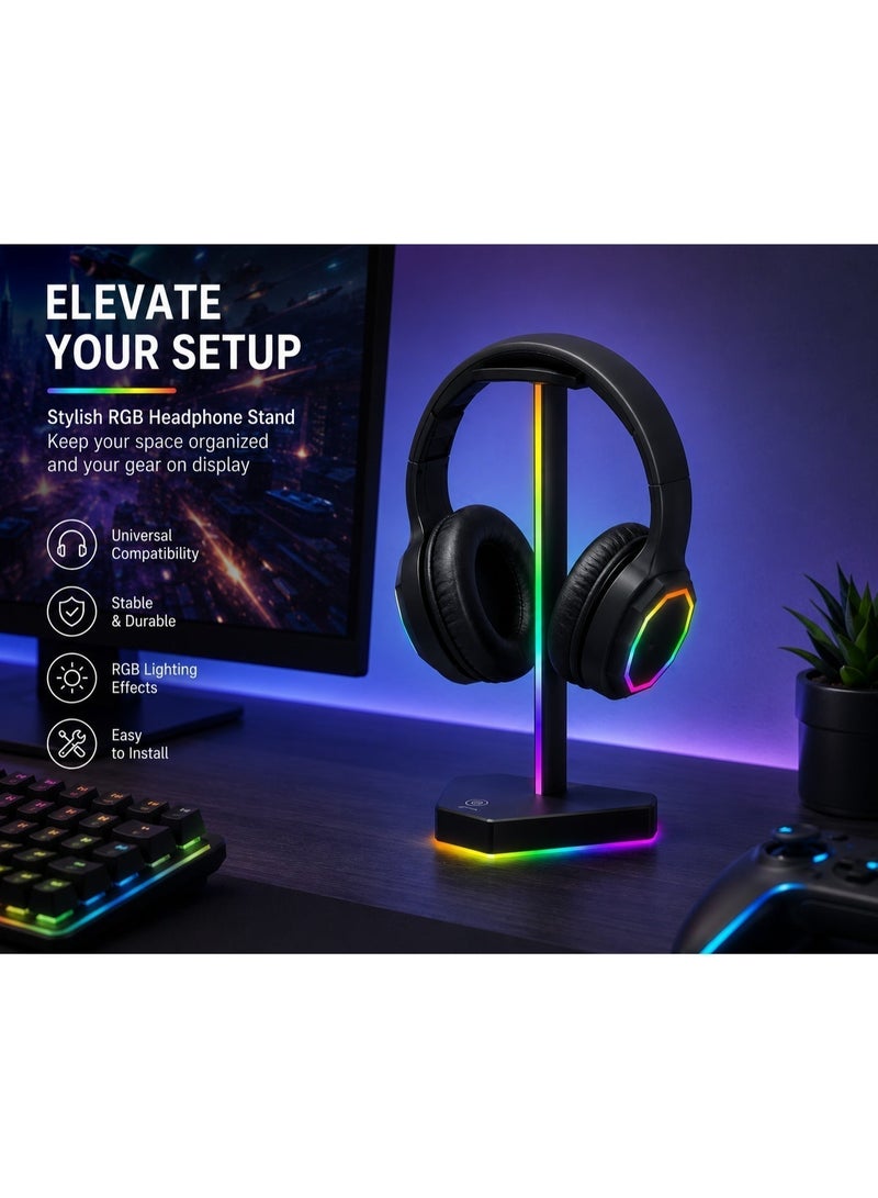 RGB Headphone Stand, Aluminum Alloy Gaming Headset Holder with Stable Base, Desk Organizer for Gaming Setup and Office - Image 1