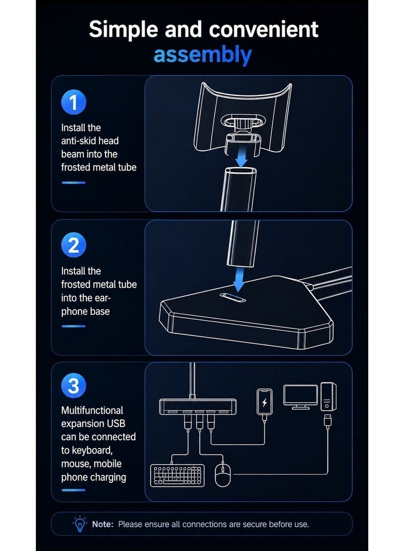 RGB Headphone Stand, Aluminum Alloy Gaming Headset Holder with Stable Base, Desk Organizer for Gaming Setup and Office - Image 5