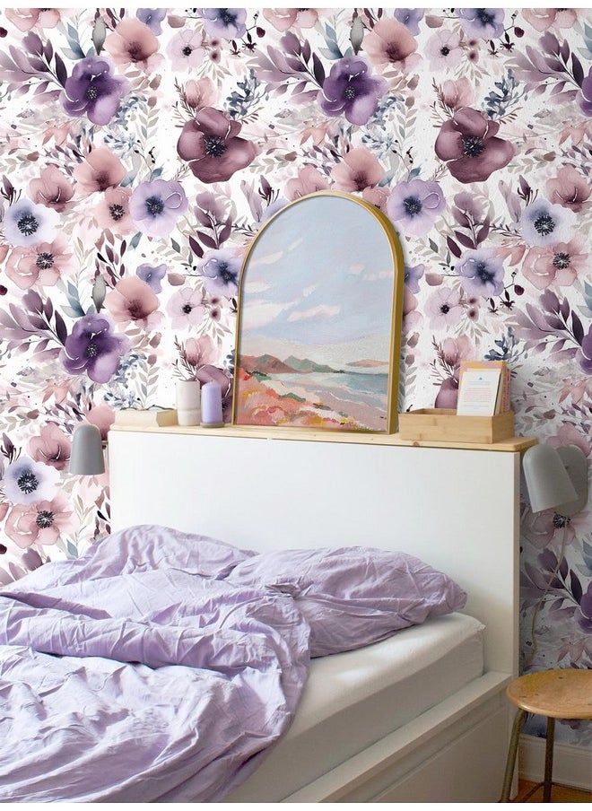 HAOKHOME 93349 Floral Peel And Stick Wallpaper Removable Wall Paper Mauve/Purple/White Vinyl Stick On Wall Contact Paper 17.7In X 9.8Ft  - Image 4