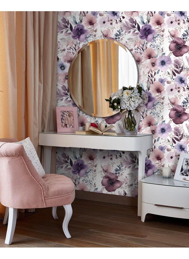 HAOKHOME 93349 Floral Peel And Stick Wallpaper Removable Wall Paper Mauve/Purple/White Vinyl Stick On Wall Contact Paper 17.7In X 9.8Ft  - Image 2