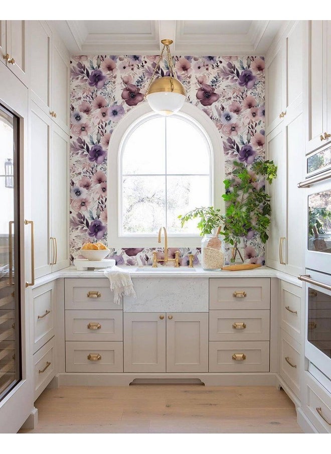 HAOKHOME 93349 Floral Peel And Stick Wallpaper Removable Wall Paper Mauve/Purple/White Vinyl Stick On Wall Contact Paper 17.7In X 9.8Ft  - Image 3