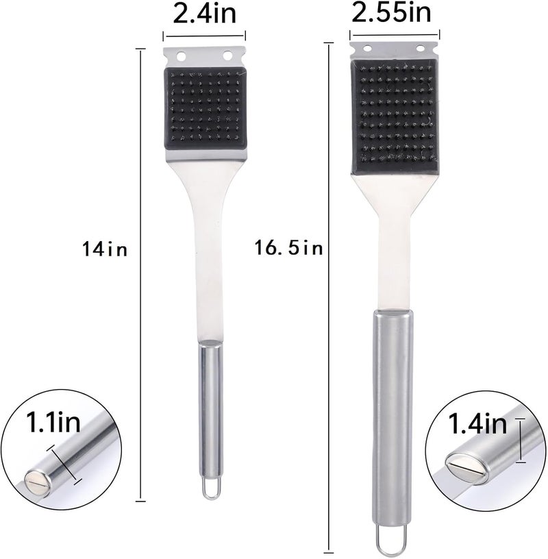 Edgnb 2 Pack Grill Brush and Scraper, 16” & 14” Wire BBQ Grill Brush, 304 Stainless Steel Cleaning Brush, Safe Grill Cleaner Brush - Ideal Gift for Men/Dad - Image 2