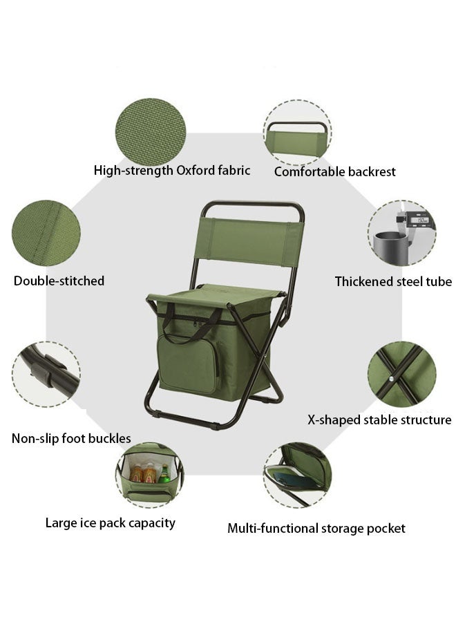Bukela Portable Outdoor Folding Chair, Three-in-one Leisure Chair, Camouflage Ice Bag Storage, Camping and Fishing Leisure Backrest Small Stool - Image 5