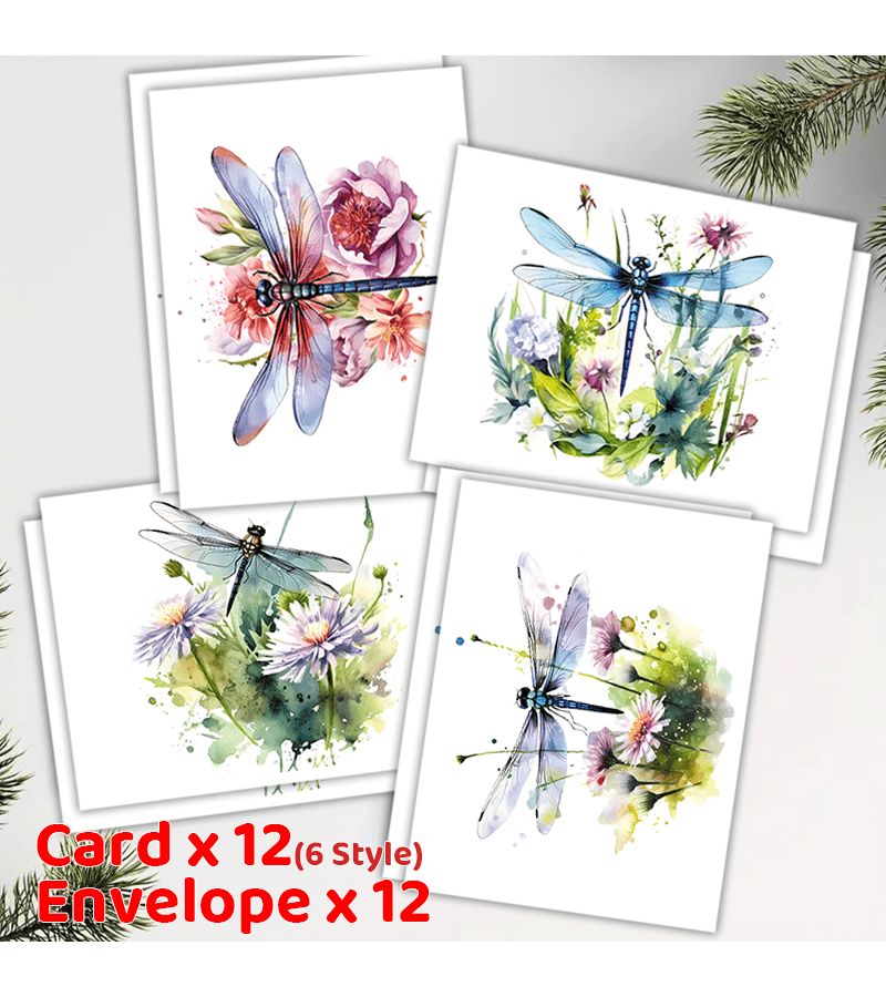 24 Pcs Watercolor Dragonfly Wildflower Greeting Cards With Envelopes - Image 2
