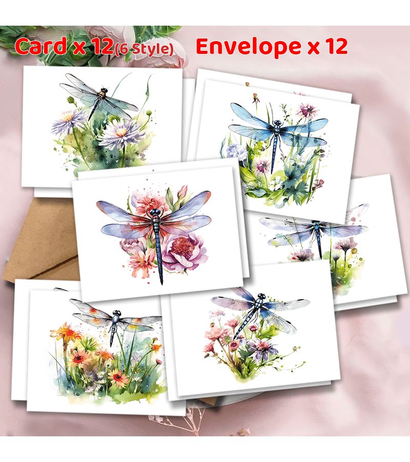 24 Pcs Watercolor Dragonfly Wildflower Greeting Cards With Envelopes - Image 4