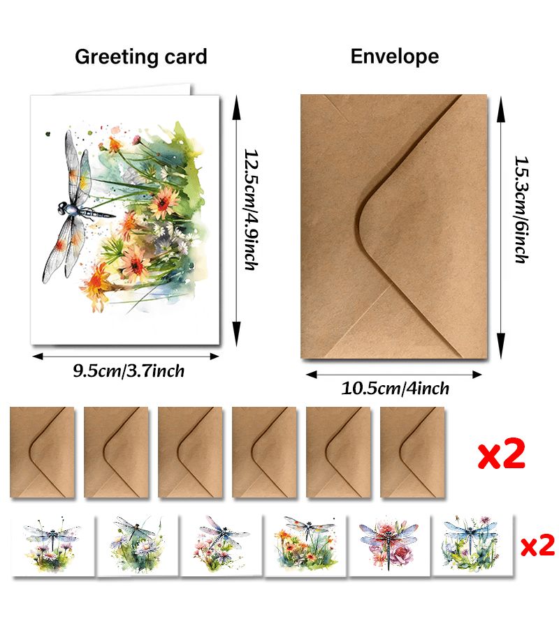 24 Pcs Watercolor Dragonfly Wildflower Greeting Cards With Envelopes - Image 5