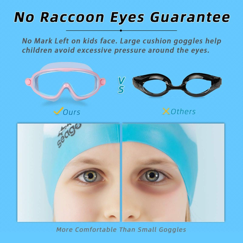 Seago kids Swimming Goggles 2 Pack No Leaking Anti-Fog Outer Eye Fit with Wide View UV Protection Crystal Clear Watertight Swim Goggles with nose cover Suitable for Youth Boys Girls Age 3 to 14 - Image 4