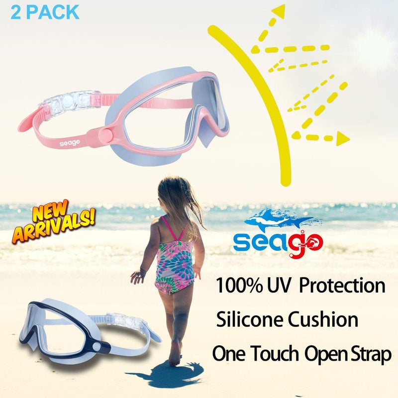 Seago kids Swimming Goggles 2 Pack No Leaking Anti-Fog Outer Eye Fit with Wide View UV Protection Crystal Clear Watertight Swim Goggles with nose cover Suitable for Youth Boys Girls Age 3 to 14 - Image 5