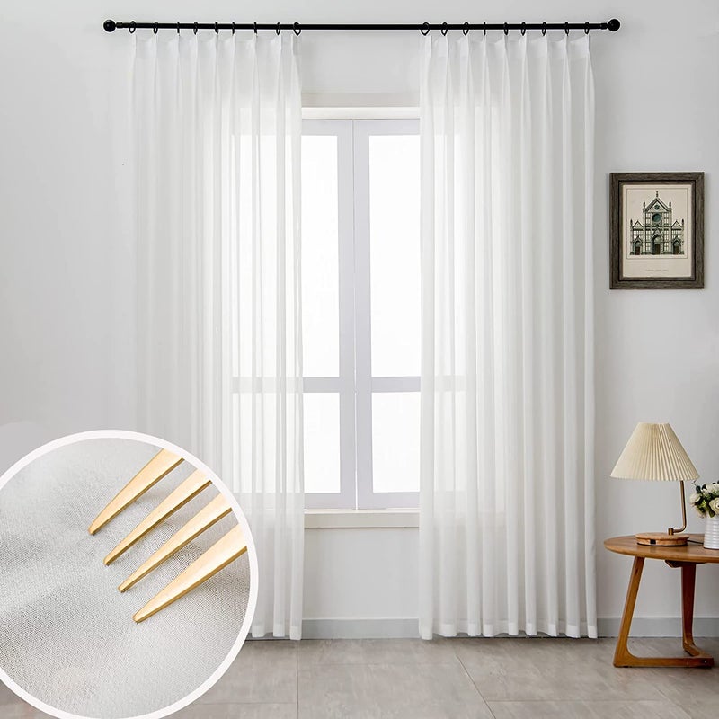 LUGOTAL Off White Sheer Curtains 96 inch Length for Living Room Pinch Pleated Sheer White Curtains for Farmhouse Curtain for Bedroom Track Hooks Chiffon Curtain, 1 Panel, 40" W x 96" L - Image 1