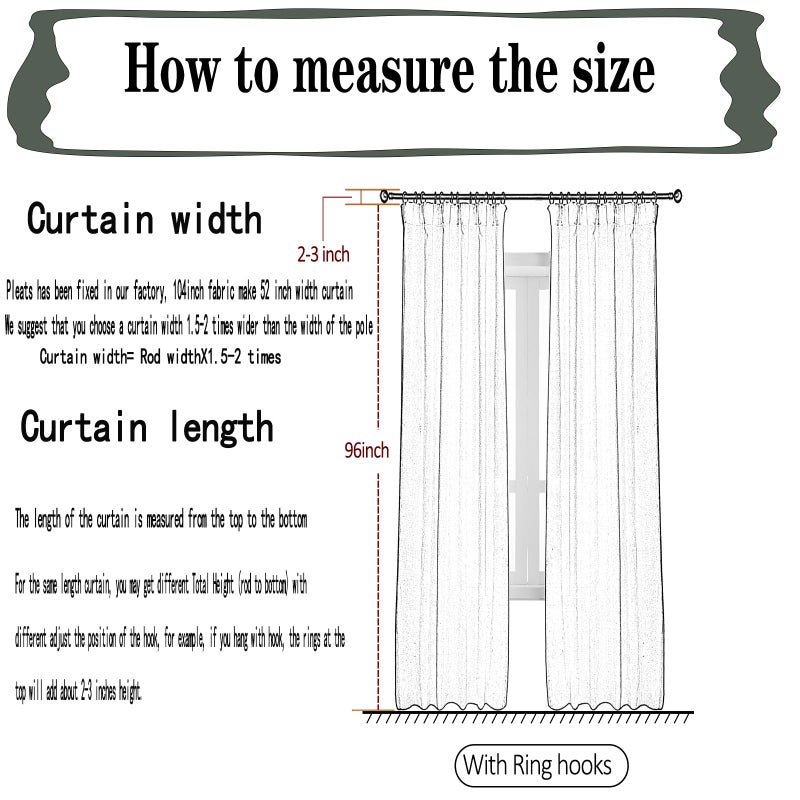LUGOTAL Off White Sheer Curtains 96 inch Length for Living Room Pinch Pleated Sheer White Curtains for Farmhouse Curtain for Bedroom Track Hooks Chiffon Curtain, 1 Panel, 40" W x 96" L - Image 3