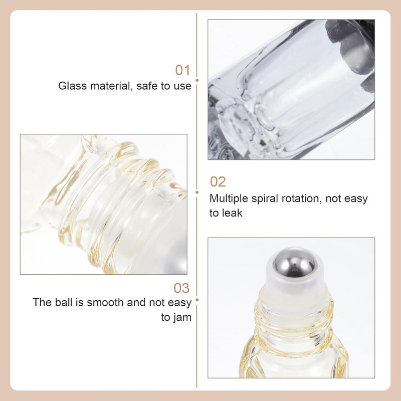8pcs 3ml Multipurpose Glass Roller Bottles Set, Essential Oil Sub Bottles with Leak-proof Caps, Refillable Roll-on Containers for Travel and Samples - Image 3