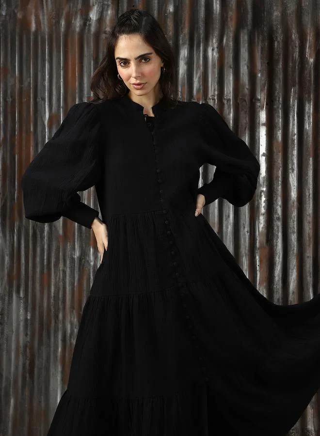 HIGH STAR Tiered Button-Down Dress