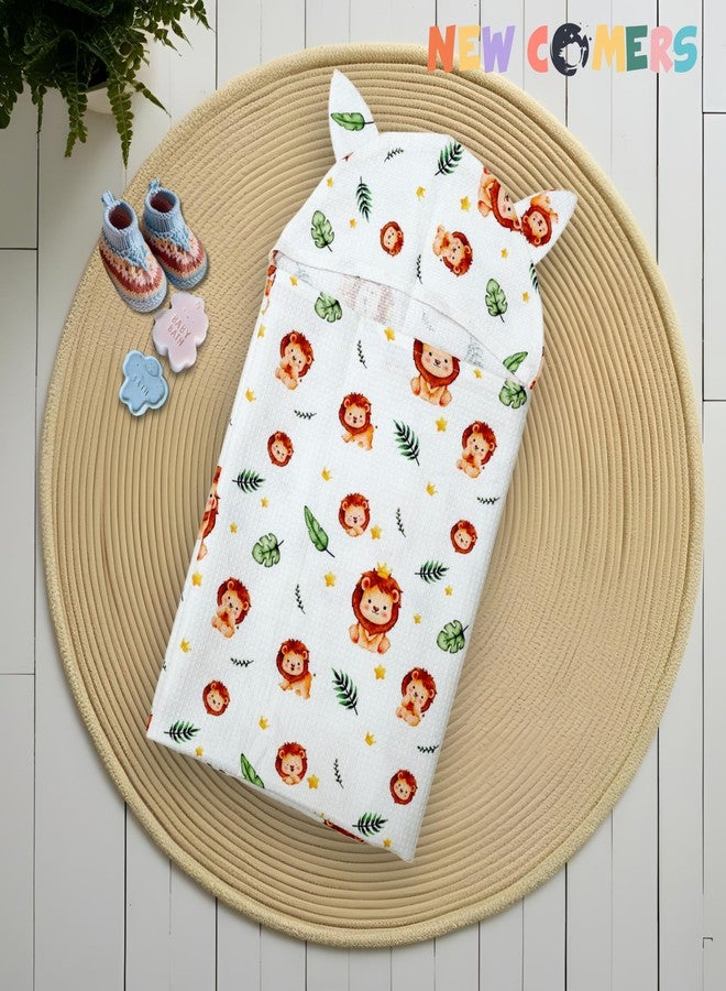 NEW COMERS® 100% Pure Cotton Waffle Hooded Wrapper - Baby Towel for New Born | Big Size 50cm x 26cm | Soft, Safe & Skin-Friendly | Perfect for Newborns 0-5 Years | Breathble Absorbant (Multicolor 4) - Image 4