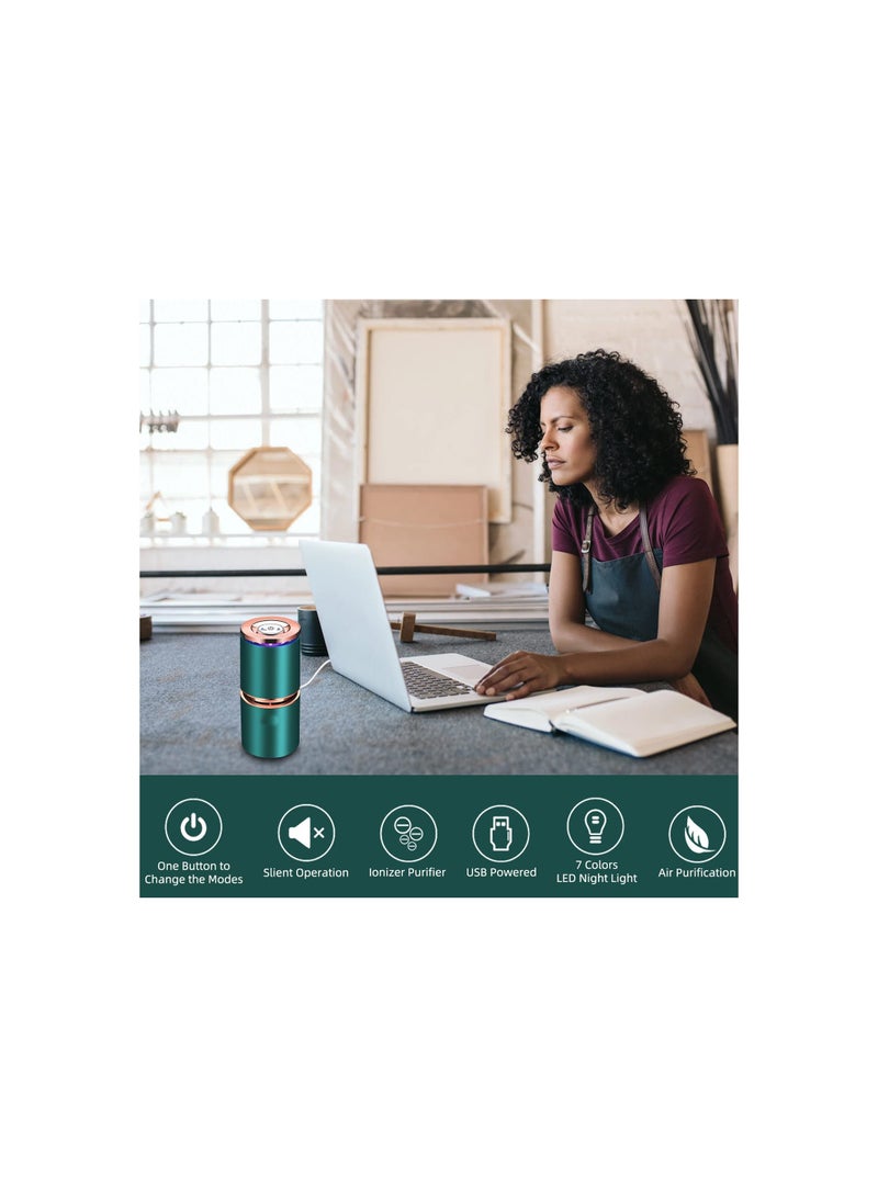 Mini Air Purifier, USB Air Purifiers for Car Office Desk Small Room, Super Quiet with LED Night Light, No Adapter, for Smokers Pollen Pets Dust Odors in Office Car, Desktop Air Cleaner(Green) - Image 2