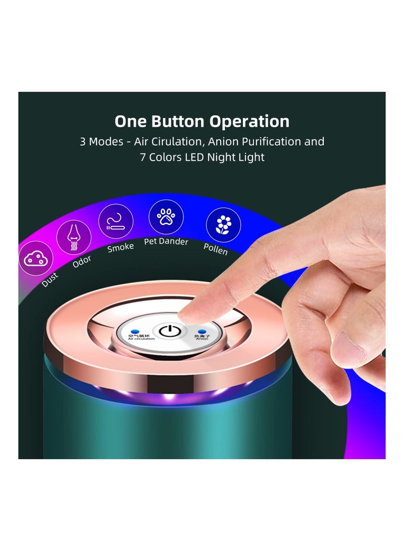 Mini Air Purifier, USB Air Purifiers for Car Office Desk Small Room, Super Quiet with LED Night Light, No Adapter, for Smokers Pollen Pets Dust Odors in Office Car, Desktop Air Cleaner(Green) - Image 5