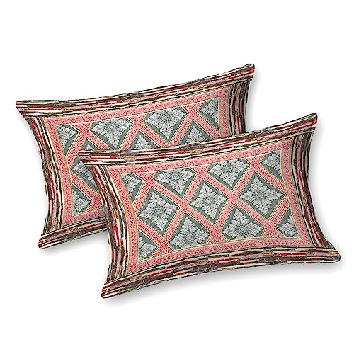 RajasthaniKart مفرش سرير ملكي من راجستاني كارت قطن نقي 180 TC مع 2 غطاء وسادة - 90X108 (مناسب لمفرش سرير ملكي أو سرير مزدوج، رمادي) PSP104 - Image 5