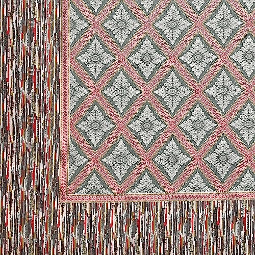 RajasthaniKart مفرش سرير ملكي من راجستاني كارت قطن نقي 180 TC مع 2 غطاء وسادة - 90X108 (مناسب لمفرش سرير ملكي أو سرير مزدوج، رمادي) PSP104 - Image 3