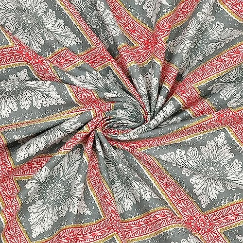 RajasthaniKart مفرش سرير ملكي من راجستاني كارت قطن نقي 180 TC مع 2 غطاء وسادة - 90X108 (مناسب لمفرش سرير ملكي أو سرير مزدوج، رمادي) PSP104 - Image 4