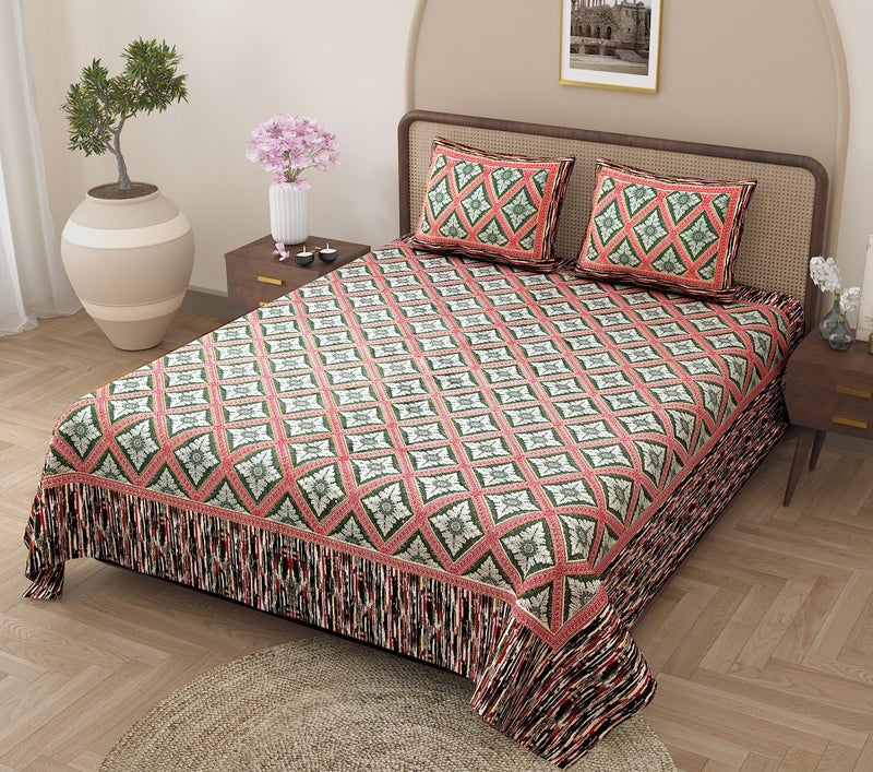 RajasthaniKart مفرش سرير ملكي من راجستاني كارت قطن نقي 180 TC مع 2 غطاء وسادة - 90X108 (مناسب لمفرش سرير ملكي أو سرير مزدوج، رمادي) PSP104 - Image 1