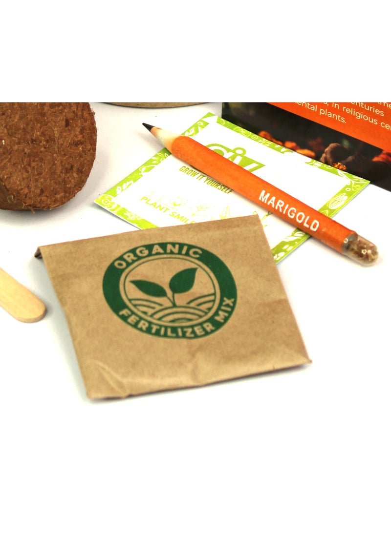 GJY Buy Responsibly Plantable Starter Kit (Marigold) | Eco-Friendly Biodegradable Stationery Set with Coco Pot, Peat, Seeds & Fertilizer |  Sustainable Kids Birthday Return Gifts  - Image 2