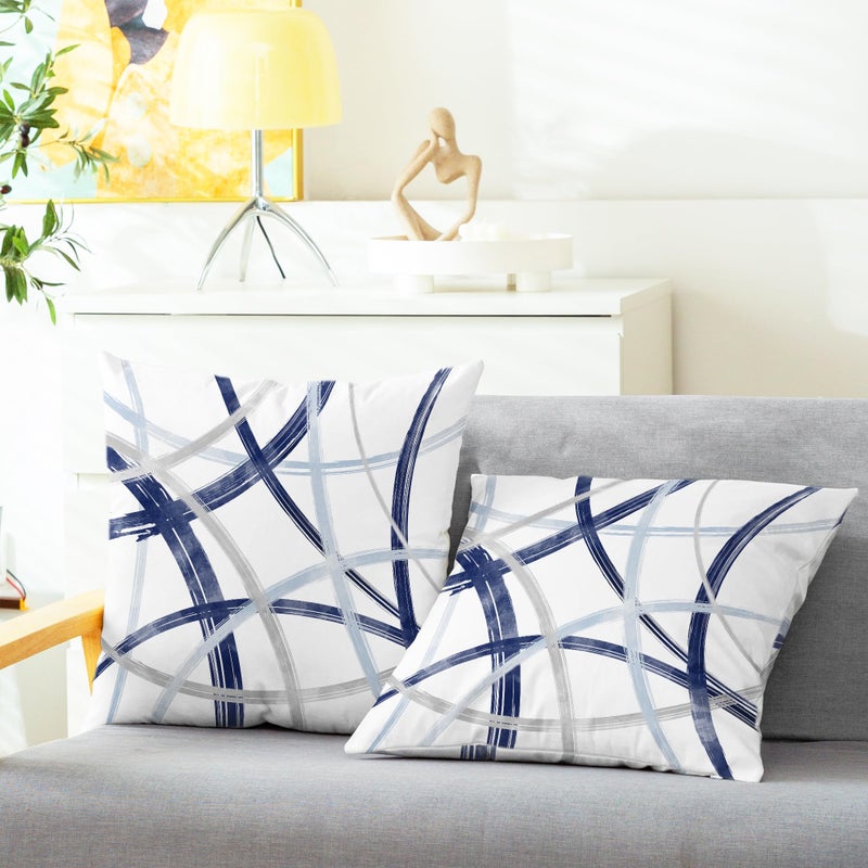 CaliTime Throw Pillow Cases Pack of 2 Cozy Fleece Double-Sided Arc-Shaped Abstract Geometric Lines Decorative Cushion Covers for Couch Bed Sofa Farmhouse Decoration 18 X 18 Inches Navy Baby Blue Grey - Image 3