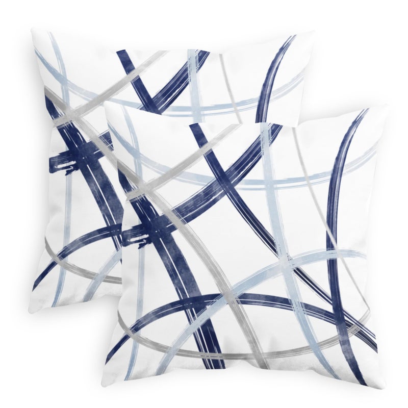 CaliTime Throw Pillow Cases Pack of 2 Cozy Fleece Double-Sided Arc-Shaped Abstract Geometric Lines Decorative Cushion Covers for Couch Bed Sofa Farmhouse Decoration 18 X 18 Inches Navy Baby Blue Grey - Image 1