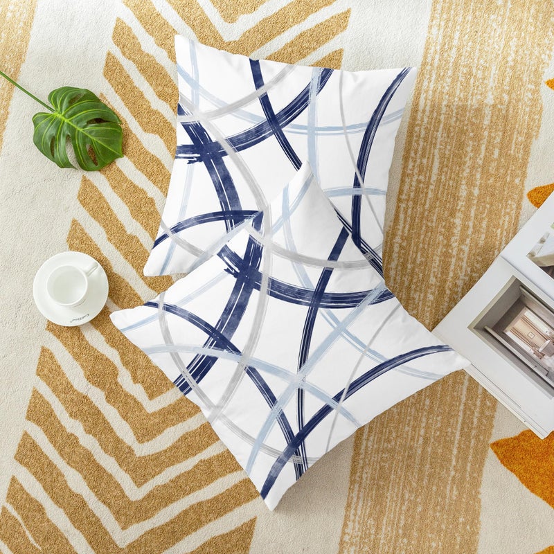 CaliTime Throw Pillow Cases Pack of 2 Cozy Fleece Double-Sided Arc-Shaped Abstract Geometric Lines Decorative Cushion Covers for Couch Bed Sofa Farmhouse Decoration 18 X 18 Inches Navy Baby Blue Grey - Image 5