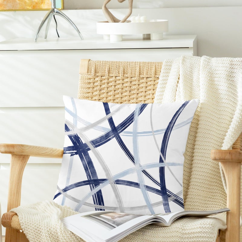 CaliTime Throw Pillow Cases Pack of 2 Cozy Fleece Double-Sided Arc-Shaped Abstract Geometric Lines Decorative Cushion Covers for Couch Bed Sofa Farmhouse Decoration 18 X 18 Inches Navy Baby Blue Grey - Image 4