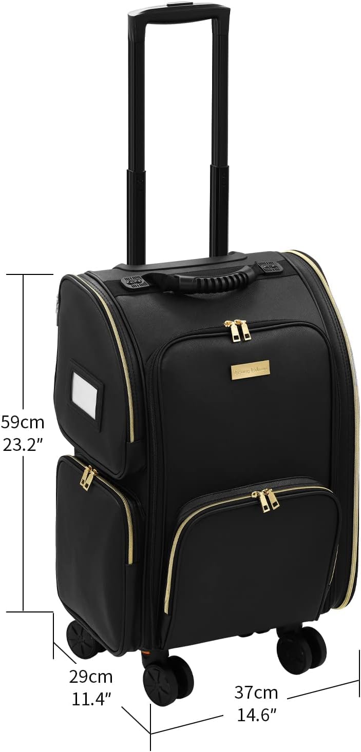 Qtavia Rolling Makeup Train Case, Professional Makeup Case, Travel Cosmetic Organizer Make Up Storage Bag for Makeup Artist, Hairstylist, Barbers, with 6 Toiletry Bags, Black - Image 2