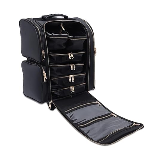 Qtavia Rolling Makeup Train Case, Professional Makeup Case, Travel Cosmetic Organizer Make Up Storage Bag for Makeup Artist, Hairstylist, Barbers, with 6 Toiletry Bags, Black - Image 4