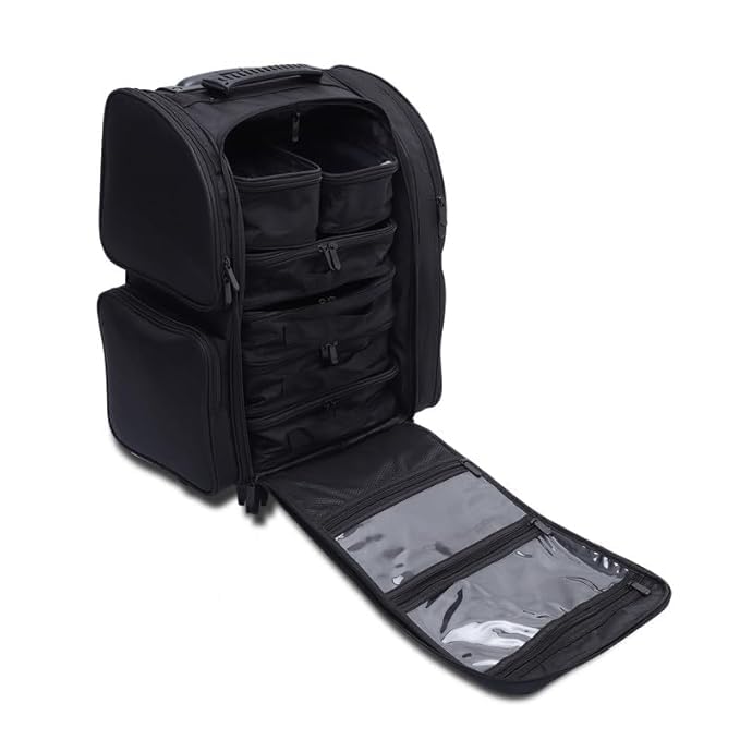 Qtavia Rolling Makeup Train Case, Professional Makeup Case, Travel Cosmetic Organizer Make Up Storage Bag for Makeup Artist, Hairstylist, Barbers, with 6 Toiletry Bags, Black - Image 5