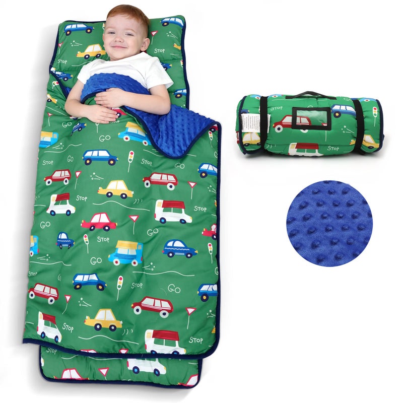 ACRABROS Toddler Nap Mat with Pillow and Blanket Extra Large Rolled Napping MatsSlumber Bags for Boys GirlsKids Sleeping Bag for Daycare Preschool Travel CampingCar