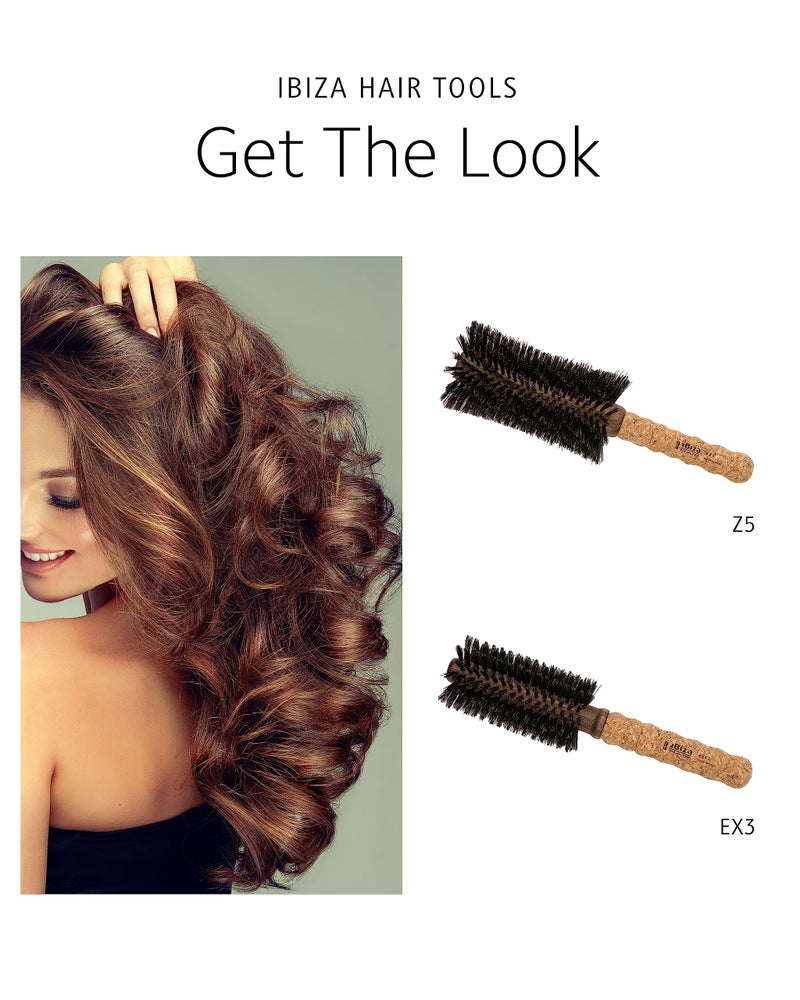 Ibiza Hair Boar Bristle Concave Barrel Brush (Z5-80mm) | Hybrid Boar & Heat Resistant Nylon with Cork Handle | Cuts Blow Drying Time in Half | Ideal for Shiny Irregular Curls or Straight Looks - Image 4