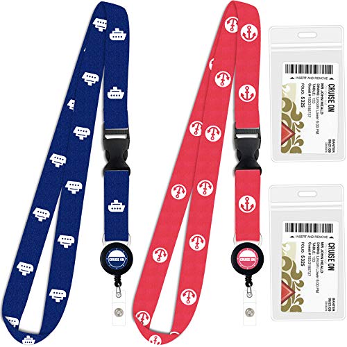 Cruise On Cruise Lanyard for Ship Cards – 2-Pack Retractable Badge & Waterproof Key Card Holder for Ship Cards – Cruise Essentials 2025-2026, Perfect for Travel & Vacation (Blue & Red) - Image 1