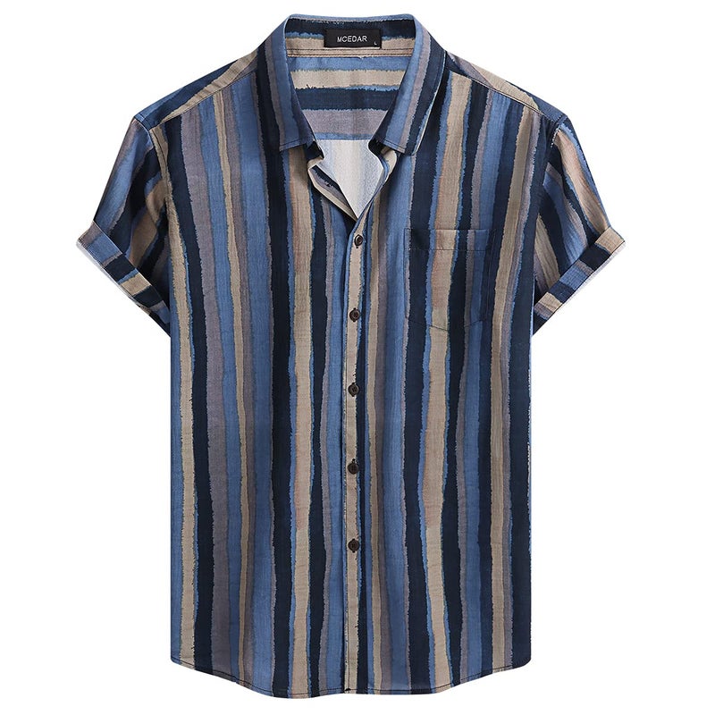 MCEDAR Mens Casual Short Sleeve Button Up Vintage Summer Hawaiian Beach Vacation Shirts (Size S-5XL Big and Tall)(Blue Brown 21009,M) - Image 4