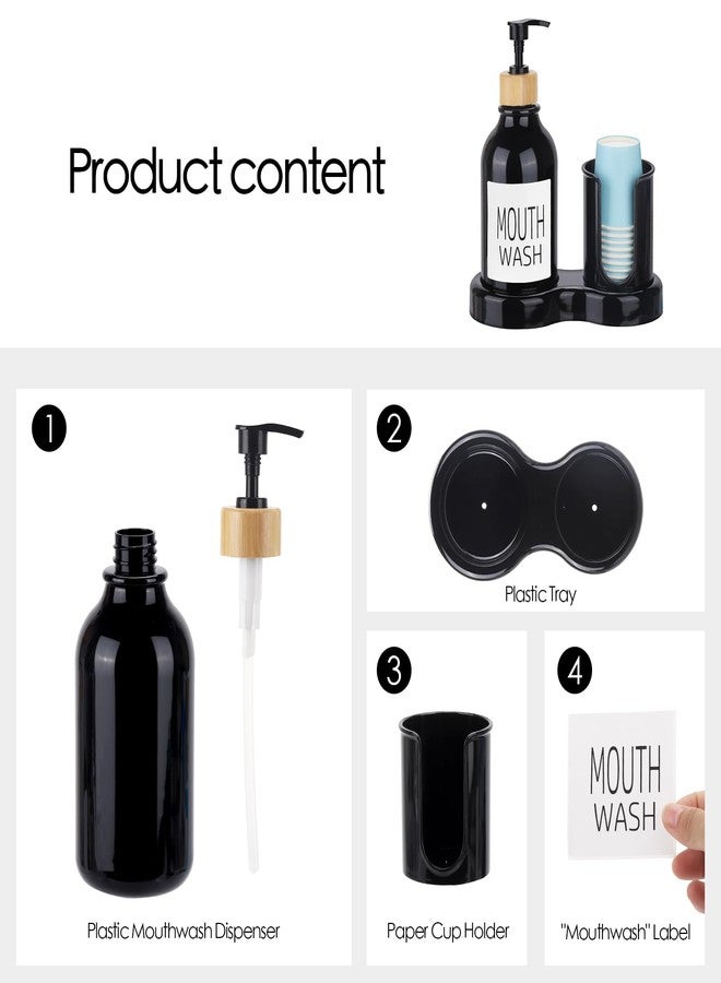 Tbestmax Mouthwash Dispenser for Bathroom, 16oz Plastic Mouthwash Dispenser with Cup Holder and Tray Mouth Wash Bottle Container - Black - Image 2