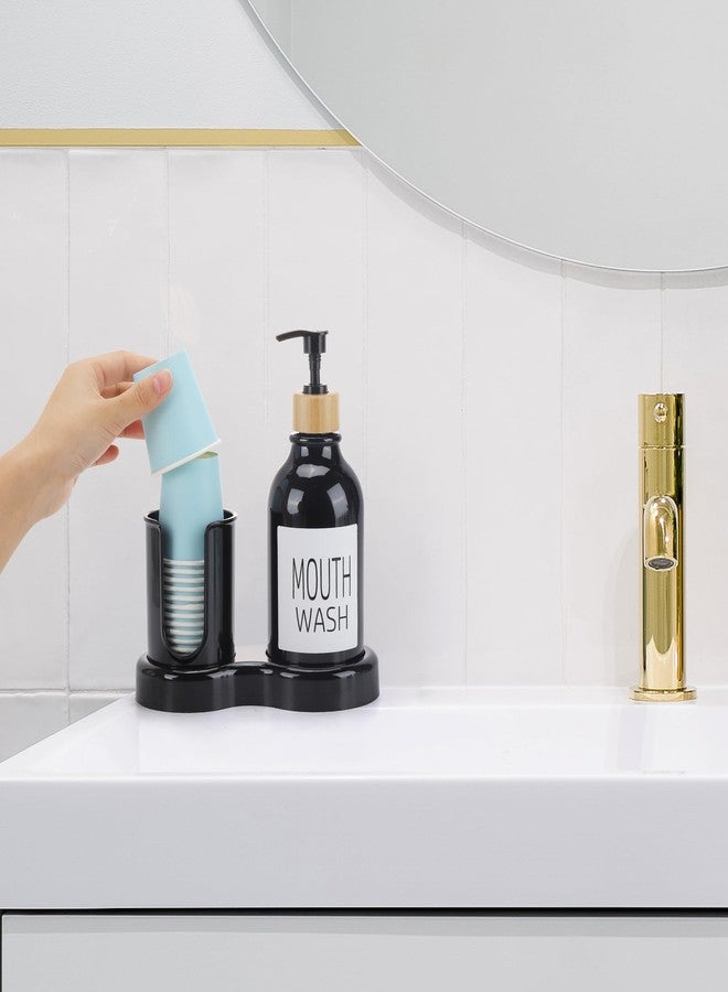 Tbestmax Mouthwash Dispenser for Bathroom, 16oz Plastic Mouthwash Dispenser with Cup Holder and Tray Mouth Wash Bottle Container - Black - Image 5