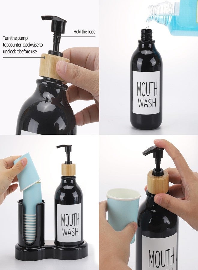 Tbestmax Mouthwash Dispenser for Bathroom, 16oz Plastic Mouthwash Dispenser with Cup Holder and Tray Mouth Wash Bottle Container - Black - Image 4
