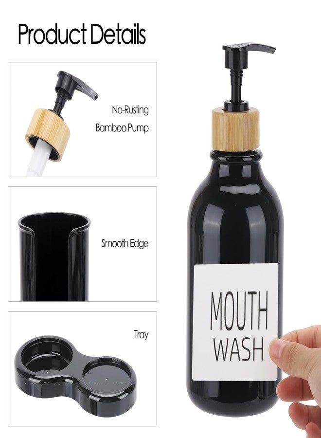 Tbestmax Mouthwash Dispenser for Bathroom, 16oz Plastic Mouthwash Dispenser with Cup Holder and Tray Mouth Wash Bottle Container - Black - Image 3