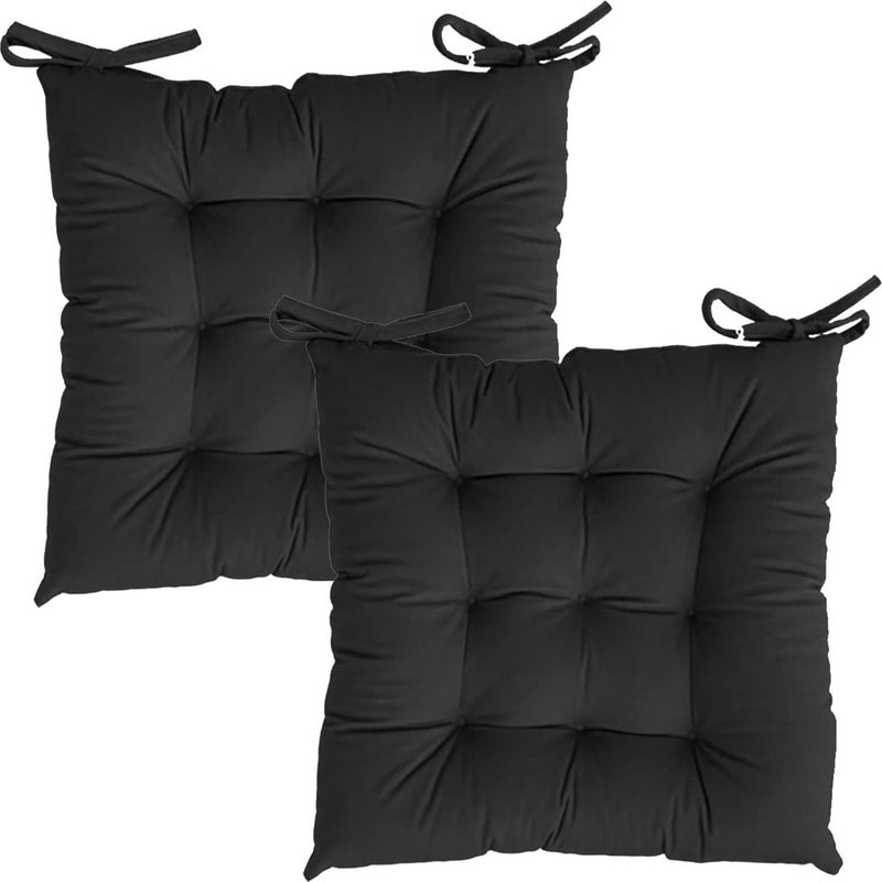 Linenovation Microfiber Square Chair PadCushion for Office Home or Car Sitting with Ties20 Inch X 20 InchBlackSet of 2