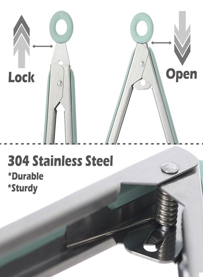 TOWINGO Silicone Kitchen Tongs, 3Pcs Tongs for Cooking with Silicone Tips, Food Grade Small Silicone Tongs, Mini Serving Tongs for BBQ Salad, Green, 7"+9"+12" - Image 3