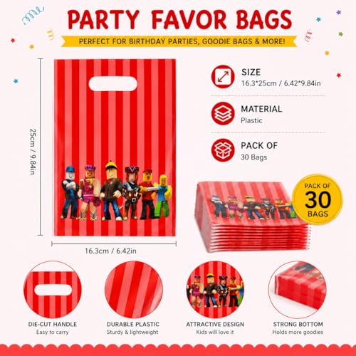 IndoTribe 30 Pcs Game Theme Gift Bags with Handles Goodie Bags Party Favor Bags Plastic Bags for Treats, Gifts and Return Gift Pixel Birthday Party Favors Video Game Party Supplies - Image 3