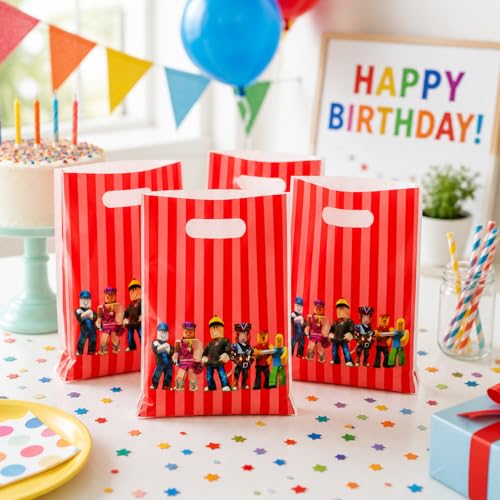 IndoTribe 30 Pcs Game Theme Gift Bags with Handles Goodie Bags Party Favor Bags Plastic Bags for Treats, Gifts and Return Gift Pixel Birthday Party Favors Video Game Party Supplies - Image 5