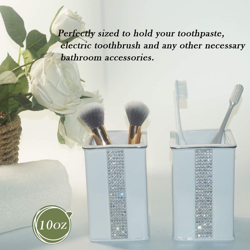 CAAHANJIA Bathroom Accessories Set 4 Pcs-Ceramic Gift Set Soap Dispenser Pump & Toothbrush Holder & Tumbler Cup & Soap Dish - Bathroom Home Decor Clearance, Countertop Vanity Organize(12 Ounce White) - Image 5